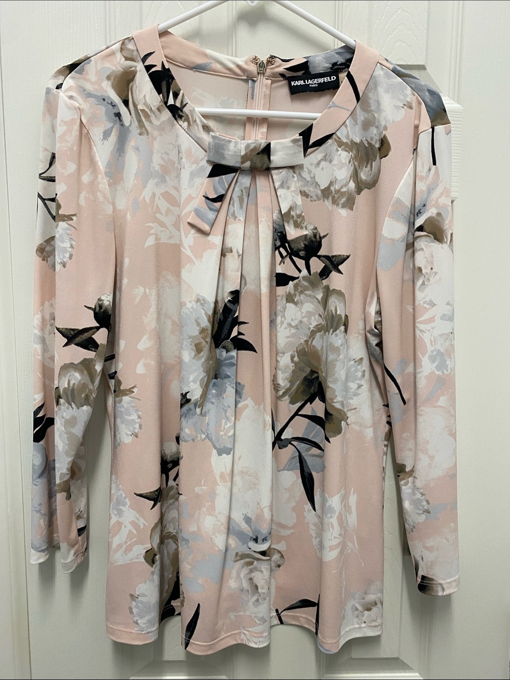 Karl Lagerfeld Floral Pleated Bow detail Blouse with Pink Accents